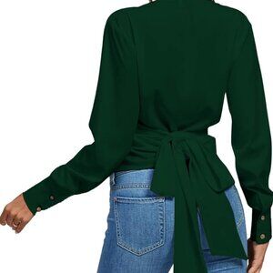 NEW Women's Wrap V Neck Long Sleeve Tie Back Ruched Crop Top Blouse Shirt